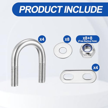 METALLIXITY U Bolts 4Set M6x16x34,Round U Bolt Kits 304 SS U Clamp - color: Silver, size: M6x16x34mm