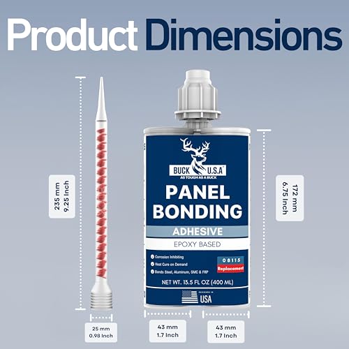 2 Pack Buck Panel Bonding Adhesive, Two-Part Epoxy, 400 ml/13.5 fl oz Cartridge, 08115 Replacement, Heavy Duty Metal Glue for Automotive Use, Bonds w/Steel, Aluminum, Plastic, OEM Recommended, Black - size: Panel Bond (400ml), style: 2 Pack