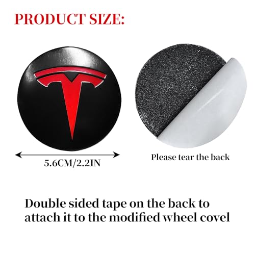 4 Pack Aluminum Waterproof Wheel Cover Center Emblem Sticker for Tesla Model 3 Model Y 56mm Hubcaps Wheel Rim Cover (Matte Black Background+Red Emblem) - color: Matte Black Background+Red Emblem