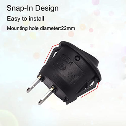 TWTADE 5PCS 12V Rocker Switch ON/Off Latching Round Toggle Switch SPST 2Pin with Wires 6A/250V 10A/125V AC for Automotive Boat etc - size: ON/Off Pre-wired - 5PCS, style: Round