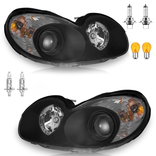 Halogen W/Bulbs Headlights for 2002-2005 Hyundai Sonata 4-Dr - color: Black Housing | With High & Low Beam Bulbs