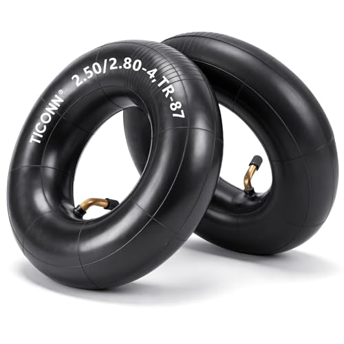 TICONN 2.50/2.80-4 Tire Inner Tube, 2 Pack Inner Tire Tube for Wheelbarrow Tires, Replacement Tube with TR-87 Bent Valve Stem for Hand Trucks, Utility Cart, Lawn Mowers, Wheelbarrows, Dollys - size: 2.50/2.80-4（TR-87）