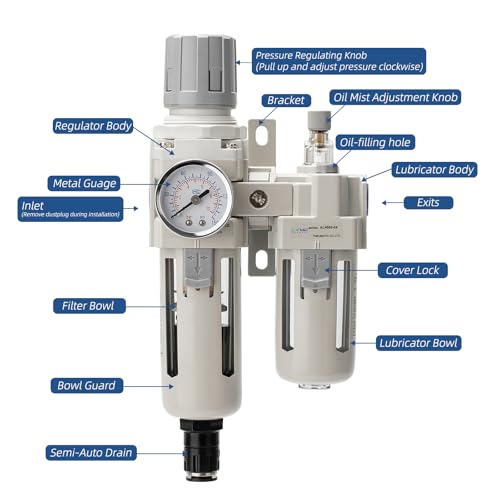 1/2" Auto-Drain FRL Assembly - Professional Grade Compressed Air Conditioner with Cyclonic Separation | 0-150 PSI Operating Range | CNC-Machined Body - size: 1/2NPT, style: Auto Drain