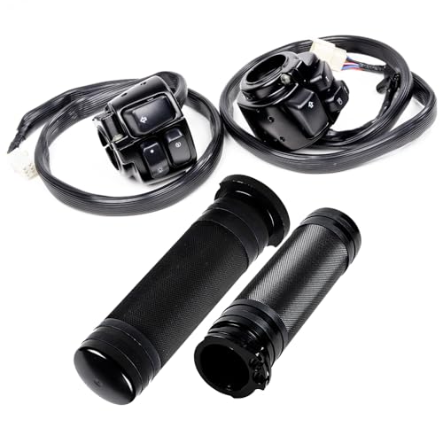 Motorcycle Hi/Lo Beam Headlight Horn Turn Signal On/Off Switch Controls with Hand Grips Completed Black kit for 1" Handlebar Harley Softail Dyna Sportster Touring
