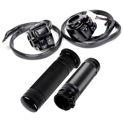 Black Kit 1" Handlebar Multi-Function Switch Controls + 2PCS CNC Rubber Hand Grips for 1996-2012 Harley Softail Dyna Sportster