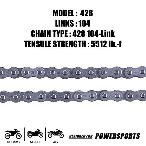 428H Motorcycle Chain+ Chain Breaker,104-links Heavy Duty Drive Chain - size: 104