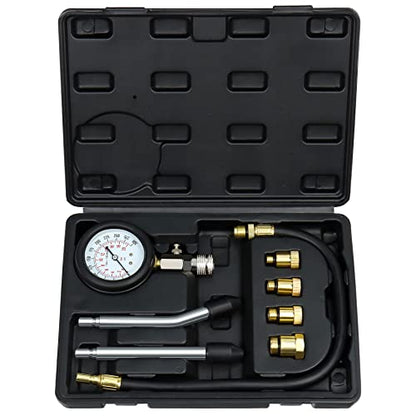 JoyFans 0-300 PSI Compression Tester Automotive Tool, Petrol Gas Engine Cylinder Pressure Test Kit with Gauge Adapter M10 M12 M14 M18 for Small Engine Cars Motorcycles Trucks SUVs Black