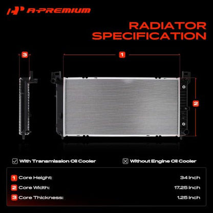 A-Premium 34" Engine Coolant Radiator Compatible with Chevy W/TOC, W/O EOC - style: Without Engine Oil Cooler