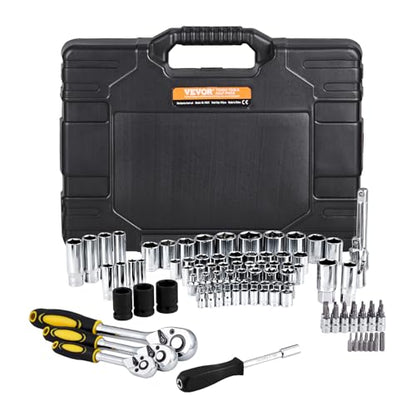 VEVOR 121-Piece Mechanics Tool Set - 1/4" 3/8" 1/2" Drive Sockets - SAE and Metric Mechanic Tool Kit with Bits - Ratchet Handle, Wrenches, Accessories, and Plastic Storage Case for Automotive Repair - size: 121-PCS