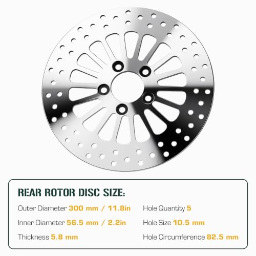 Youxmoto 11.8" Brake Rotor Set for Harley Davidson Touring, for Road King Electra Glide Standard/Classic Tri Glide Ultra Classic Street Glide Road Glide with Bolts Set Brake Disc Rotor 08-22, Polished - size: 2*11.8'' Front Rotors+1*11.8'' Rear Rotor+3*Pa