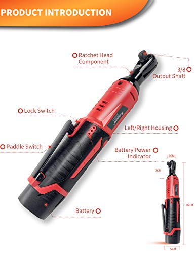 AOBEN Cordless Electric Ratchet Wrench Set, 3/8" 12V Power Ratchet Tool Kit With 2 Packs 2000mAh Lithium-Ion Battery And Charger - color: Brick Red