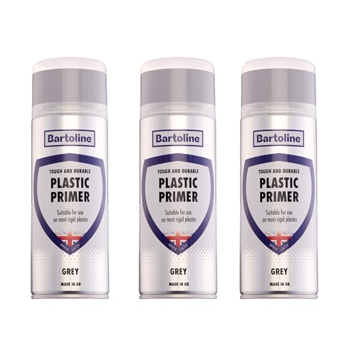 Bartoline Plastic Primer Spray Paint, Gray, 13.5 oz [3 Pack] - High-Adhesion Primer for PVC, Vinyl, Resin & Fiberglass Fast-Drying Matt Finish for Indoor & Outdoor Use - 400 ml - size: 13.5 Ounce (Pack of 3)
