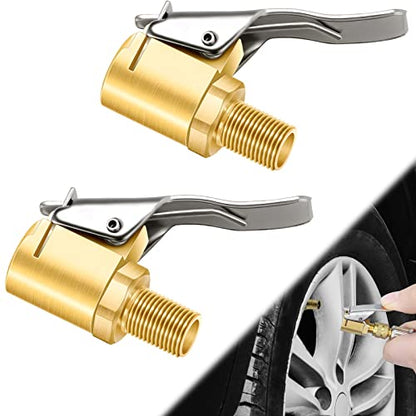2 Pcs Brass Locking Tire Air Chuck, Tire Inflator Hose Adapter for Twist On Connection Convert to Lock On, No Air Leakage Air Compressor Pump Clip On Tire Chucks, Tire Nozzle with Tire Valve Thread - size: Thread Connector 2pcs
