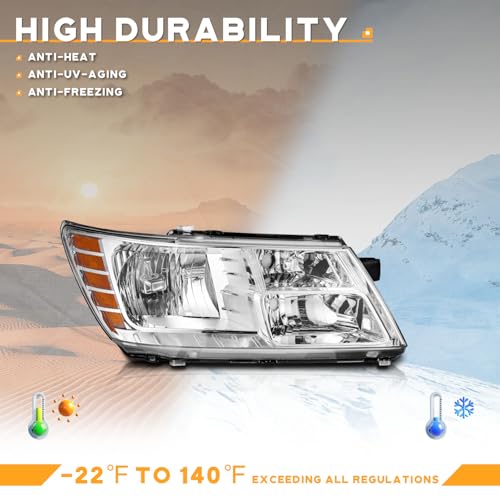 WEELMOTO Headlights for 2009-2020 Dodge Journey Chrome Right Halogen - color: Passenger Side, Clear Lens I Chrome Housing