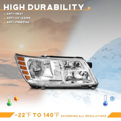 WEELMOTO Headlights for 2009-2020 Dodge Journey Chrome Right Halogen - color: Passenger Side, Clear Lens I Chrome Housing