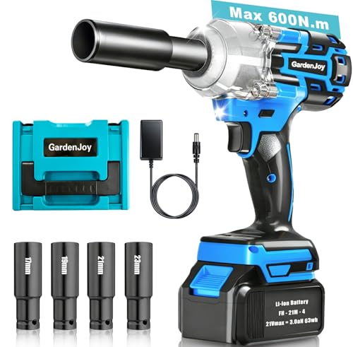 GardenJoy Cordless Impact Wrench, 1/2" 450Ft-lbs, 4.0Ah Battery & 4 Sockets