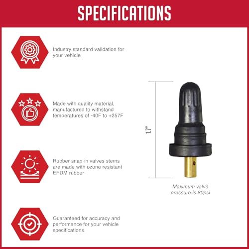 Wheel Accessories Parts PDQ TPMS 12 Pack Replacement Rubber Snap-in Valve Stem for Chevrolet GMC Ford Equivalent to: None, OEM: TPMS-76 - size: 12 PC - Black, style: Short GM Ford