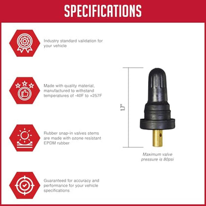 Wheel Accessories Parts PDQ TPMS 12 Pack Replacement Rubber Snap-in Valve Stem for Chevrolet GMC Ford Equivalent to: None, OEM: TPMS-76 - size: 12 PC - Black, style: Short GM Ford