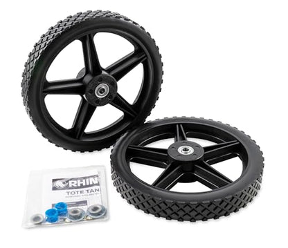 Camco Rhino Replacement Rear Wheels for RV Tote Tank, 12 Inch No-Flat Wheels with Bearings, Fits 1/2 Inch Shaft, 220 Lb Rating, Black, Set of 2
