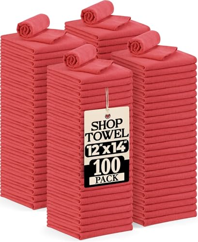 Utopia Cotton Shop Towels, 100 Pack, 12x14 Cleaning Rags, Red - color: Red