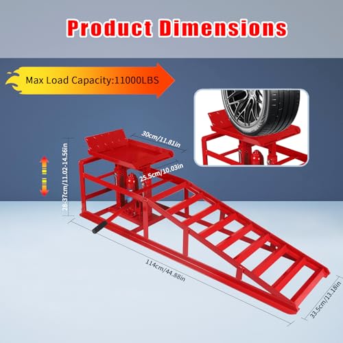 5T 11000lbs 2-Pack Hydraulic Car Ramps,Hydraulic Vehicle Ramps Assemble Easily,Automotive Ramps for Oil Changes,Low Profile Car Ramp for Home Garage, Auto Garage Repair. - color: Red