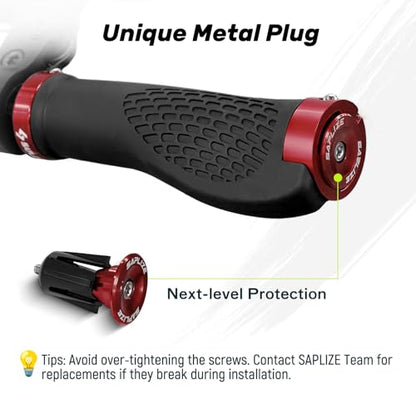 SAPLIZE Bike Handlebar Grips, Ergonomic Design, Wide Palm Support Rubber Bike Grips, Double Lock-on, for Mountain Road MTB Bike, Urban Bikes Scooters, Multi-Color Options - color: Black+Red