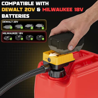 Cordless Fuel Transfer Pump Compatible with DeWalt 20V & Milwaukee 18V - color: Black