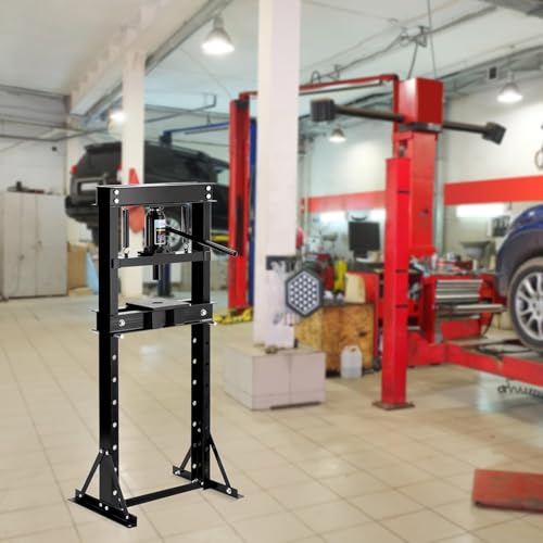 12 Ton/26000lbs Shop Press, Hydraulic H-Frame, Movable Plates, Adjustable Height, Safety Relief Valve