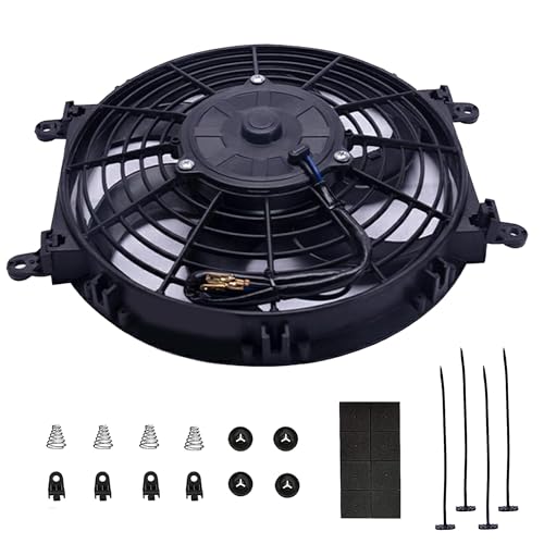 10" inch Electric Cooling Radiator Fan Assembly Reversible Push or Pull Universal Slim 12V Mounting Kit Black - style: 10" Curved