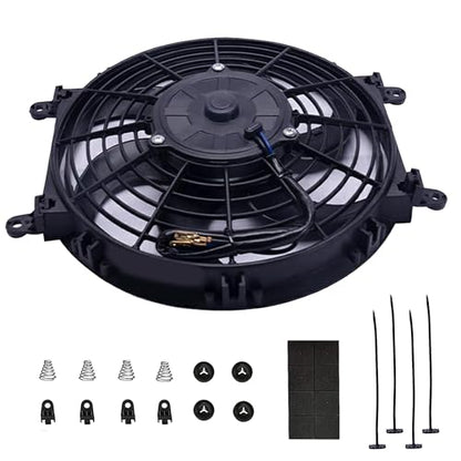 10" inch Electric Cooling Radiator Fan Assembly Reversible Push or Pull Universal Slim 12V Mounting Kit Black - style: 10" Curved