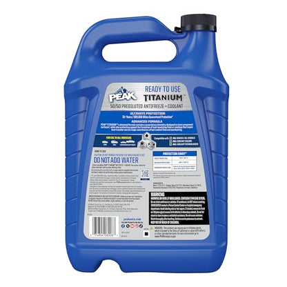 PEAK Titanium 50/50 Prediluted Antifreeze and Coolant for All Engine Cooling Systems, Long-Lasting Yellow Engine Coolant/Antifreeze for Lifetime Engine Protection in All Vehicles, 1 Gal. - style: 50/50