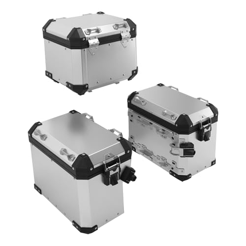 TCMT Trunk Top Box Saddlebags Side Case Fit For BMW R1200GS/R1200GS Adventure 2013-2018 R1250GS/R1250GS AD 19-24 F850GS/F850GS AD 17-22 F900GS/F900GS AD 23-25 Chrome - color: Chrome, size: Saddleabg & Trunk Set