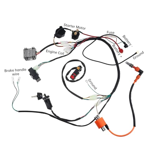 Windance 8PCS Complete Electrical Wiring Harness Kit with CDI Solenoid Relay Rectifier Ignition Switch Ignition Coil for Most Chinese 4 Stroke Motorcycle ATV Quad Dirt Bike Go Kart 150CC 200CC 250CC