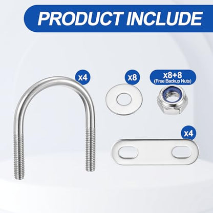 METALLIXITY U Bolts 4Set M6x33x53,Round U Bolt Kits 304 SS U Clamp - color: Silver, size: M6x33x53mm