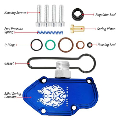 Sinister Diesel Blue Spring Kit with Billet Spring Housing - Fuel Regulator Kit - 2003-2007 Ford Blue Spring Kit 6.0 Powerstroke – Fast Install – Replace OE # 3C3Z-9T517-AG 3C3Z9T517AG