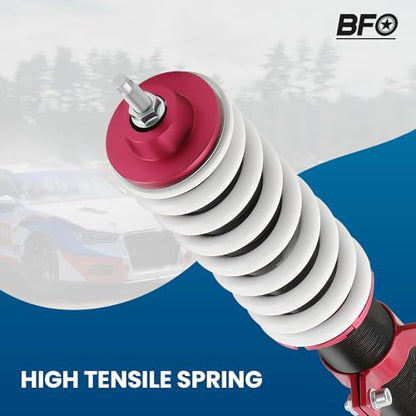 BFO Coilovers for Toyota Yaris 2007-2010, for Scion XD 2008-2012, Height Adjustable Full Coilovers Suspension Kit, Preset Damping Shock Absorber Lowering Kit Red