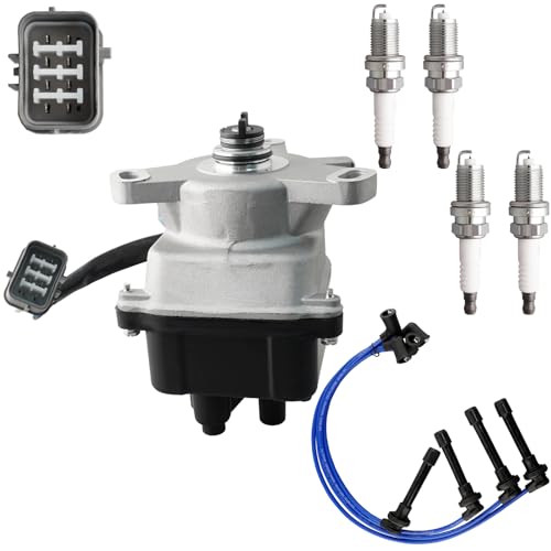 Ignition Distributor w/Cap & Rotor and 4 Iridium Spark Plugs with Wire Set Tune Up Kit 30105-P2E-A11 84-17432 31-17432 Compatible with Honda Civic Acura EL 1999-2000 1.6L L4 - size: 84-17432