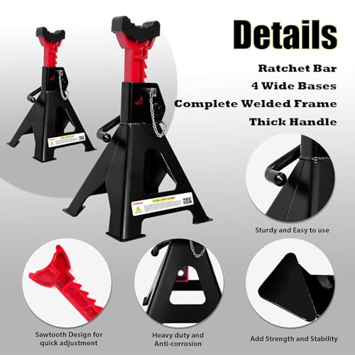YATOINTO Jack Stands 3 Ton (6,600 LBs) with Double Pin Locking, Car Jack Stand 11.22"-16.54" Adjustable with Rubber Pads, Jack Stands for Trucks,Home,Garage, SUV, Pickup,Car,UTV/ATV,1 Pair - color: Black+Red, size: 3 Ton Double Pin Locking with Rubber Pad