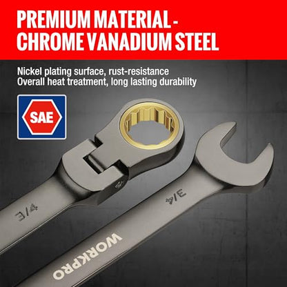 WORKPRO 8-piece Ratcheting Combination Wrench Set, SAE & Nickel Plating - size: SAE, style: Nickel Plating