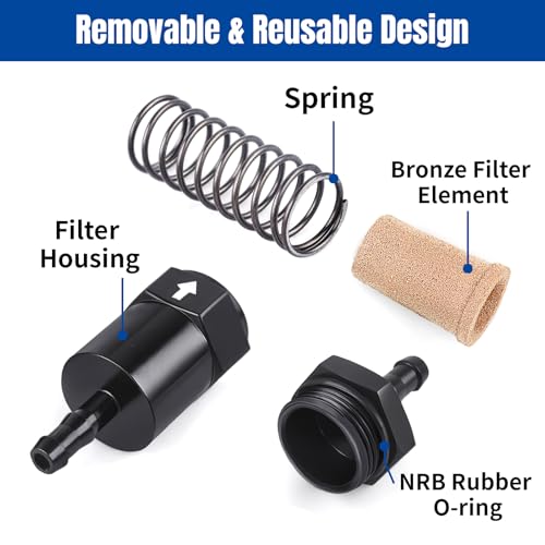 5/16" Billet Inline Fuel Filter 30 Micron Anodized Aluminum Black 2PCS - size: 5/16 in