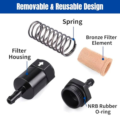 5/16" Billet Inline Fuel Filter 30 Micron Anodized Aluminum Black 2PCS - size: 5/16 in