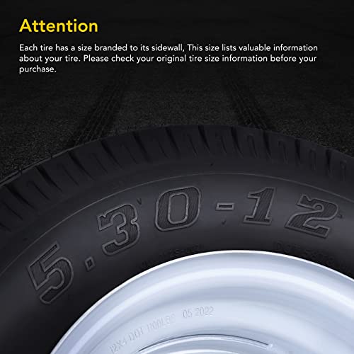 GarveeTech 5.30-12 5.30x12 530-12 5.30-12 Trailer Tire with 12 in Rims, 2 Pack 5.30 12 Tires 4 Lug on 4 in, Load Range C, 6PR, Muti Function Lawn Mower & Tractor Turf & Boat Tire - size: 5.30-12, style: 4 lug