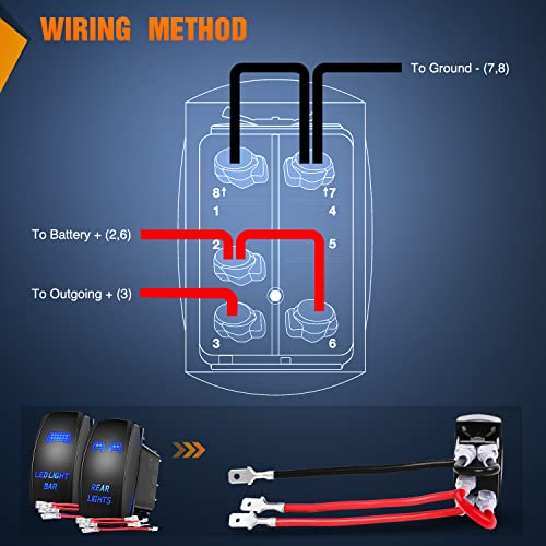 Nilight 2 Pack Laser Rocker Switch with Jumper Wires Set 5Pin - color: Blue, size: led light bar+REAR LIGHTS