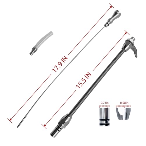 HAHAHA TH350 BellHousing Mount Dipstick（17.9 inch）, BellHousing Mount,TH350/Turbo 350 Short Flexible Braided Transmission Dipstick Compatible with Chevy/GM TH350 Turbo 350, (Silver) - color: Silver