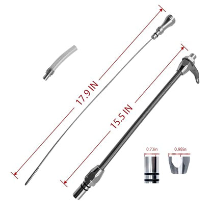 HAHAHA TH350 BellHousing Mount Dipstick（17.9 inch）, BellHousing Mount,TH350/Turbo 350 Short Flexible Braided Transmission Dipstick Compatible with Chevy/GM TH350 Turbo 350, (Silver) - color: Silver