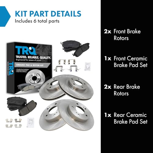 TRQ Front and Rear Brake Pad and Rotor Set Ceramic Vented Solid Rotors - style: BKA11178