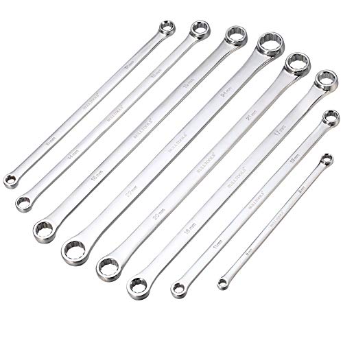 BULLTOOLS Extra Long Double Box End Wrench Set Chrome Vanadium Steel Aviation Wrenches Metric 8-24mm with Organizer Box (8-Piece) - size: 8mm-24mm