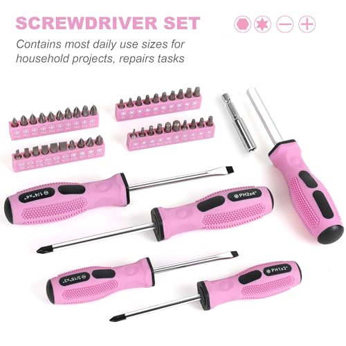 FASTPRO 225-Piece Pink Tool Set, Home Tool Kit with Tool Box