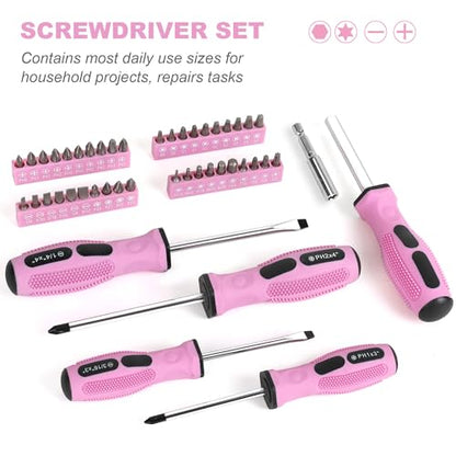 FASTPRO 225-Piece Pink Tool Set, Home Tool Kit with Tool Box