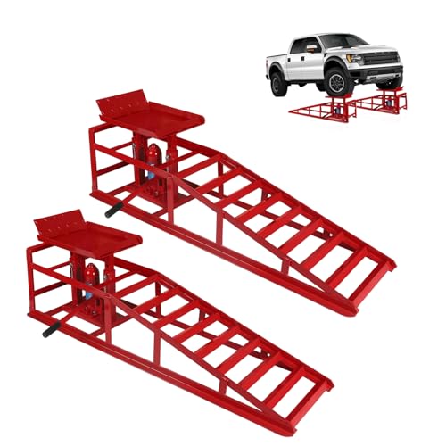 5T 11000lbs 2-Pack Hydraulic Car Ramps,Hydraulic Vehicle Ramps Assemble Easily,Automotive Ramps for Oil Changes,Low Profile Car Ramp for Home Garage, Auto Garage Repair. - color: Red